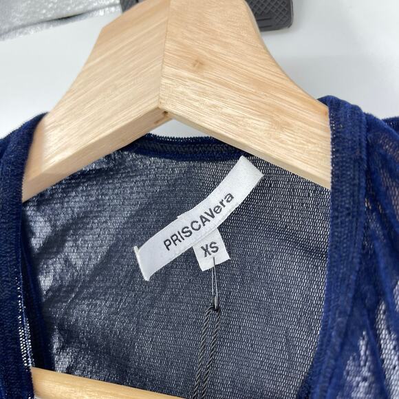 PRISCAVera | NWT Racerback Tank Top in Navy Sheer Velvet XS - Picture 4 of 7